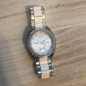 Like new- Armani Exchange silver and white watch.